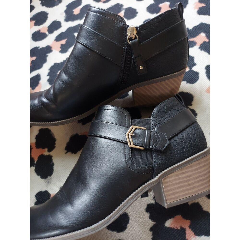 Dr Scholls Shoes Be Energized Bobbi Booties Snake Skin Print Black Buckle Strap